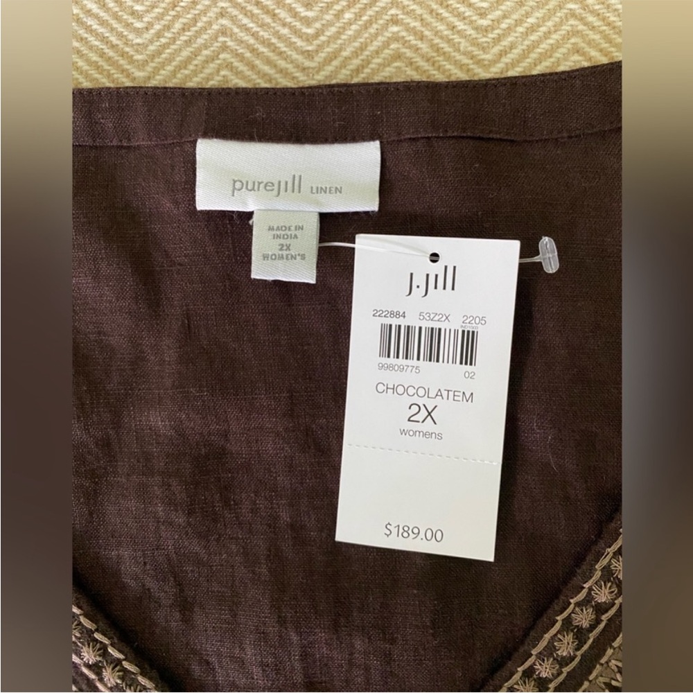 NWT- J. JILL 100% LINEN CHOCOLATE BROWN EMBROIDERED MAXI DRESS SIZE 2X - Picture 8 of 9